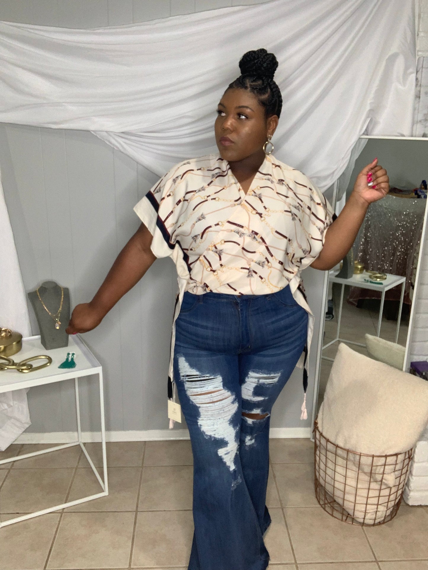 Tassel Line Printed Kimono