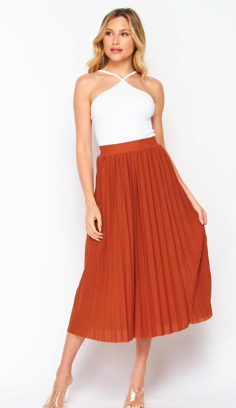 Vibrant Cognac Pleated Skirt *Sale*