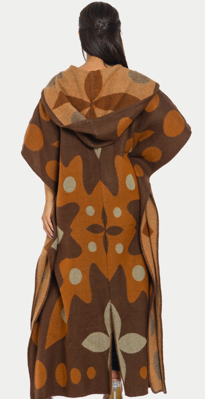 Halo Hooded Cardigan Poncho-Multi-Brown