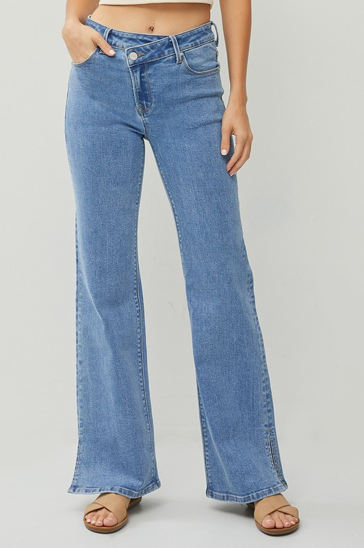Reese RISEN High Rise-Wide-Cross Over Side Slit Jeans – Diversity