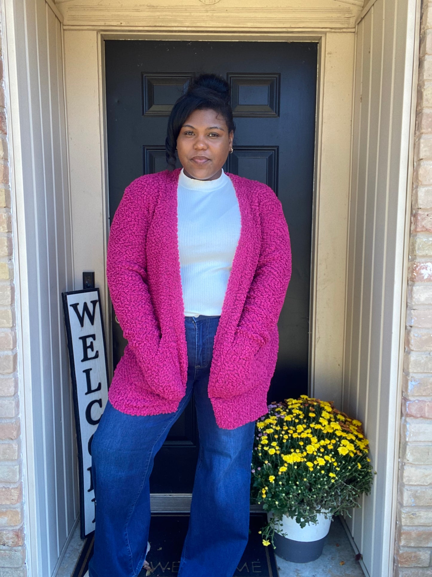 Feeling Cozy Cardigan (Magenta)