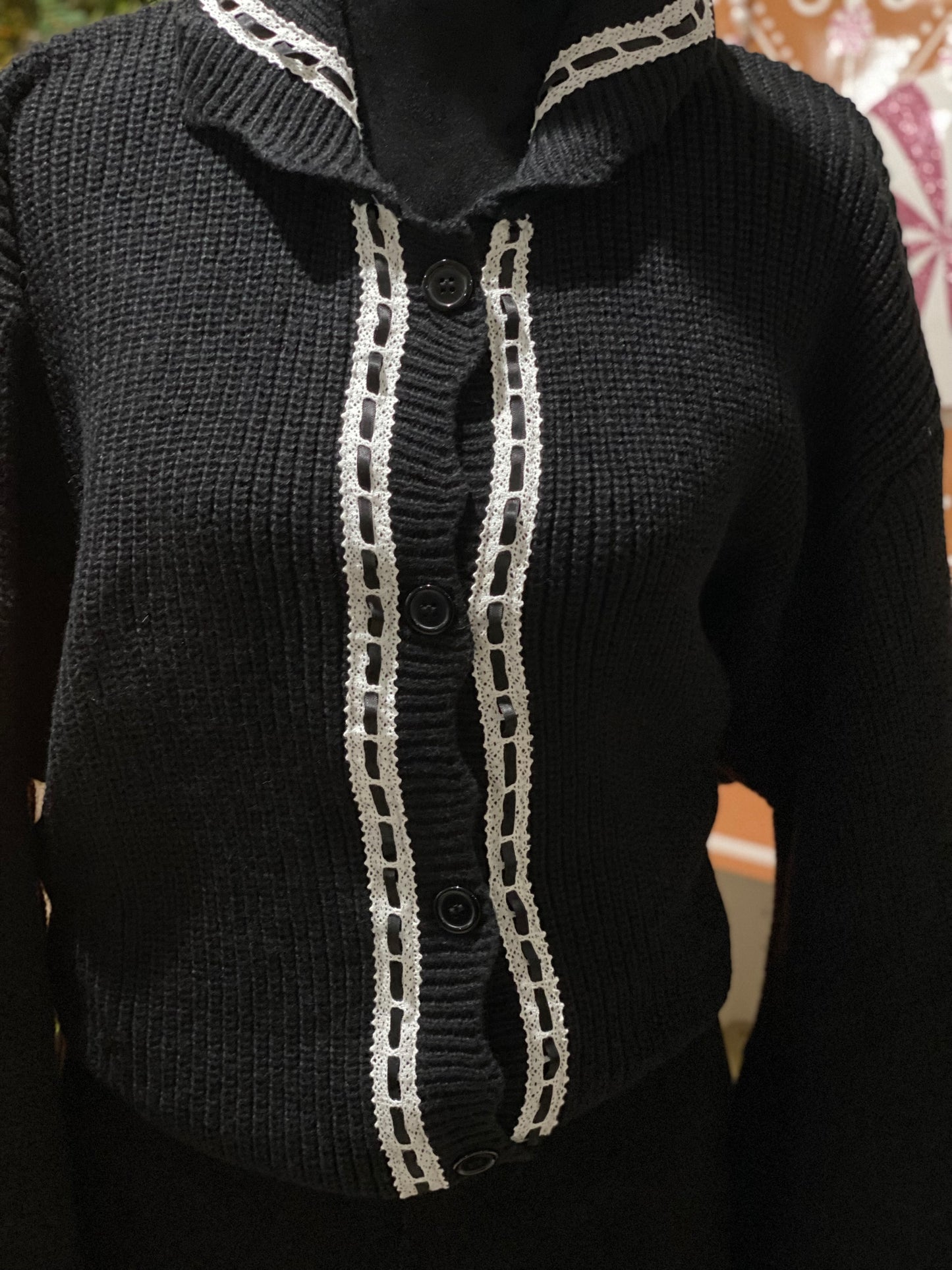 Lace Trim Sweater-Black