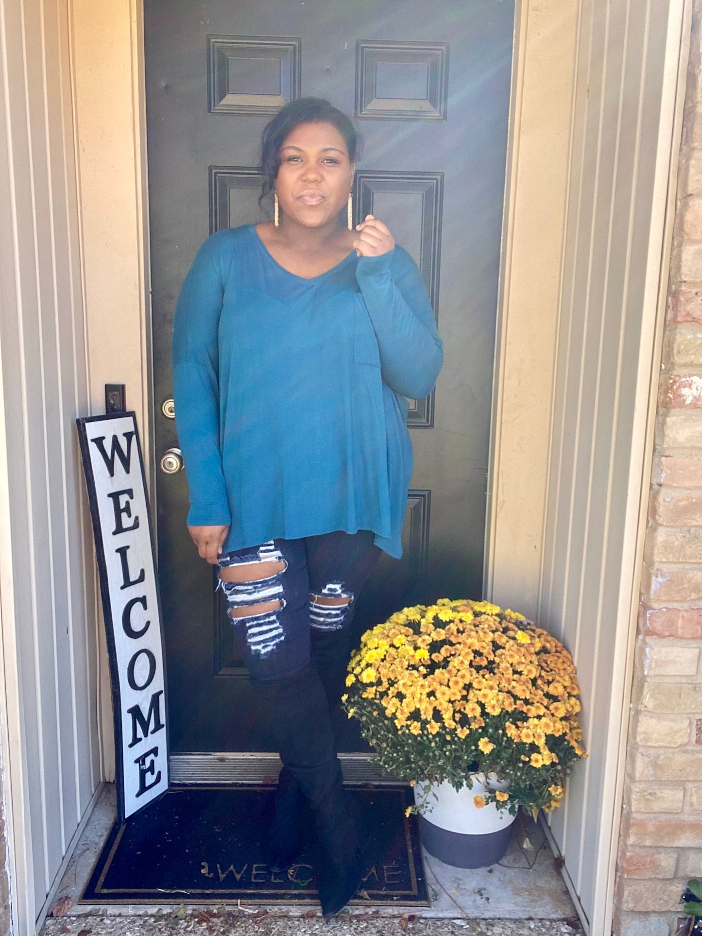 Oversized V-Neck Top (Teal)