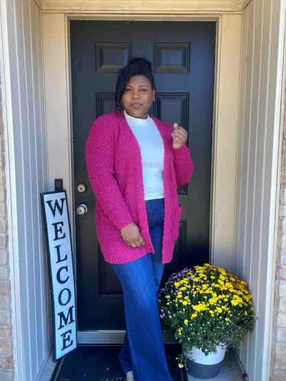 Feeling Cozy Cardigan (Magenta)