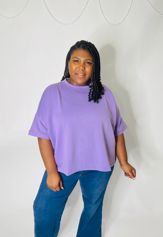 Zenana Scuba Round Neck Top- Lavender