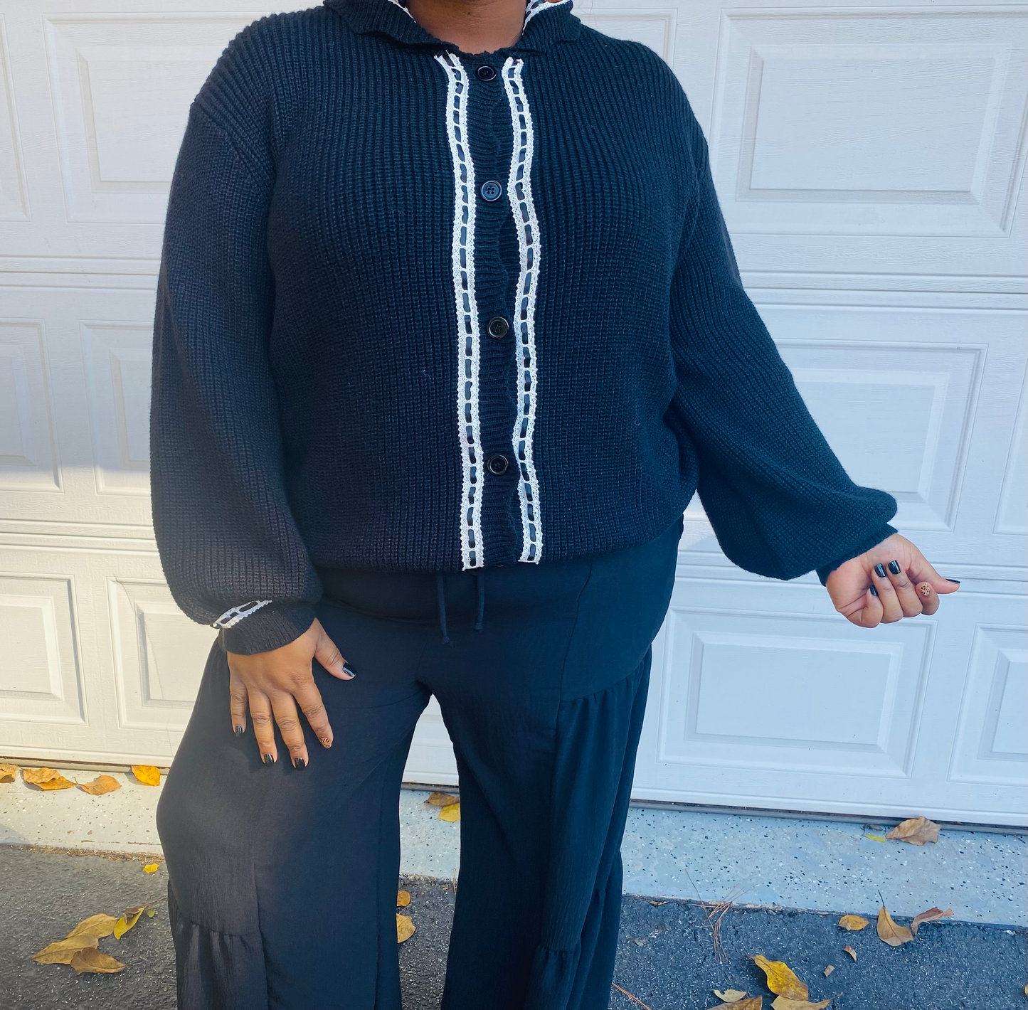 Lace Trim Sweater-Black