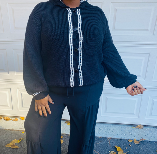 Lace Trim Sweater-Black