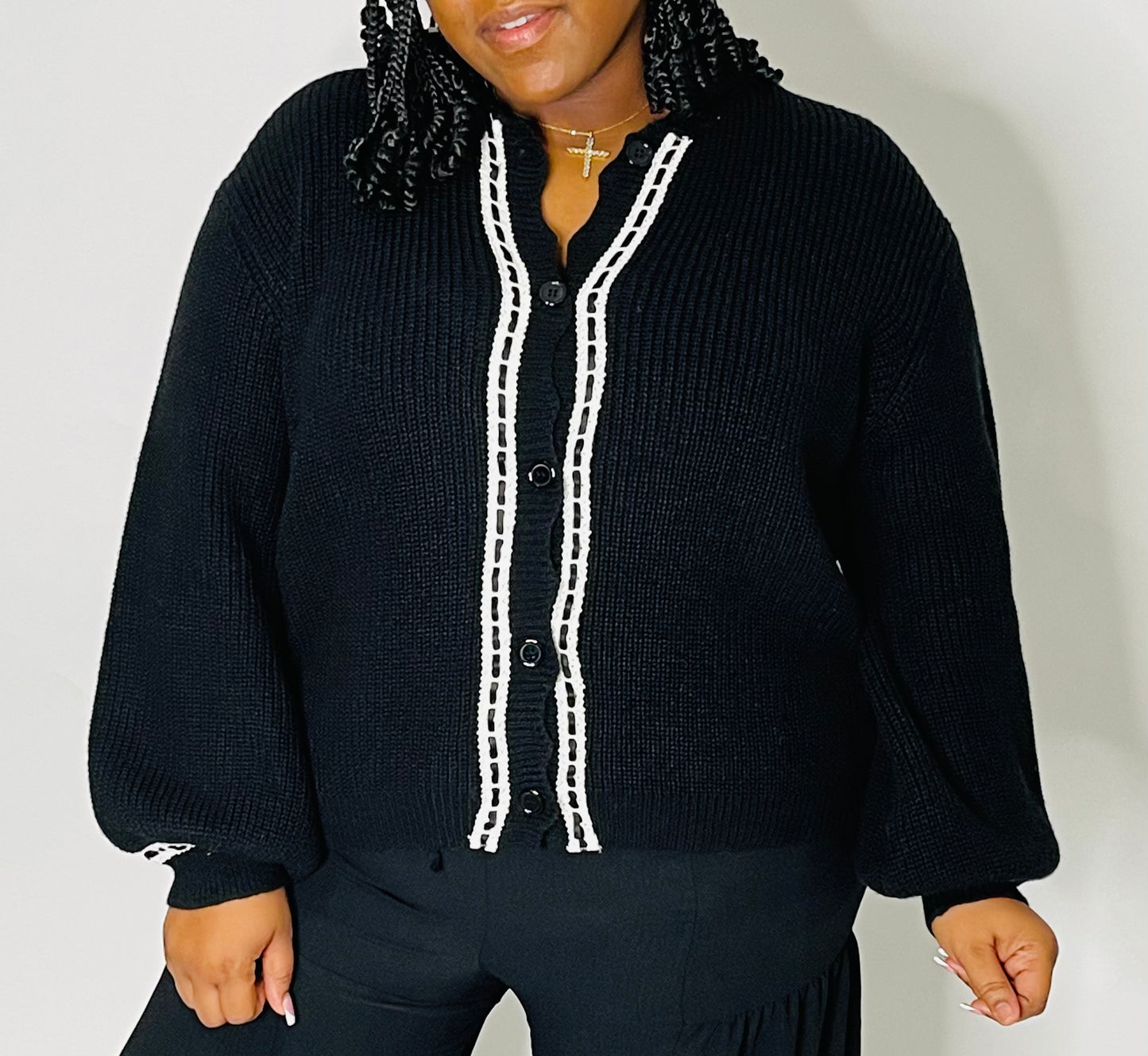 Lace Trim Sweater-Black