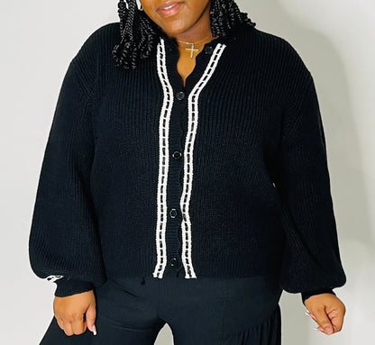 Lace Trim Sweater-Black