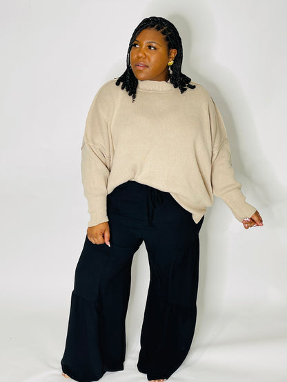 Cozy Luxe Ribbed Oversized Sweater-Heather Beige