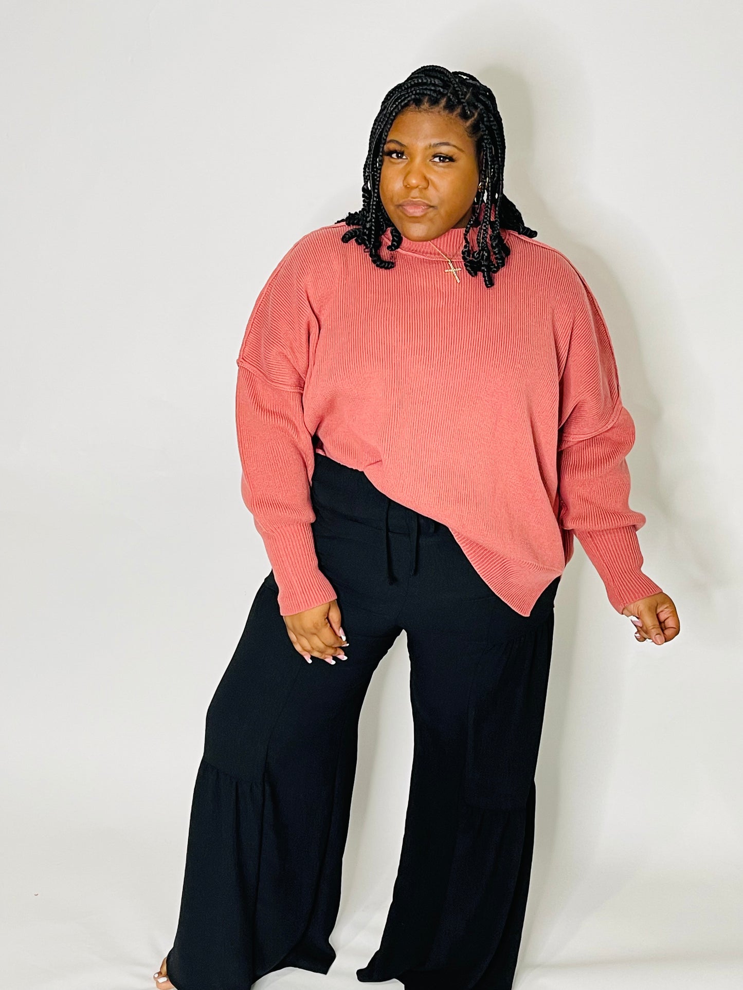 Cozy Luxe Ribbed Oversized Sweater-Winter Rose