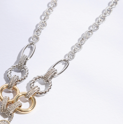 Pave Heart Charm Link Chain Necklace