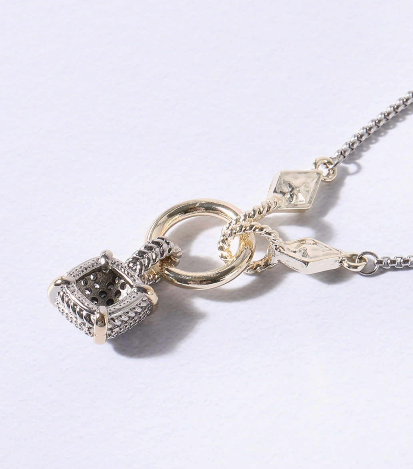 Square Pendant CZ Pave Necklace