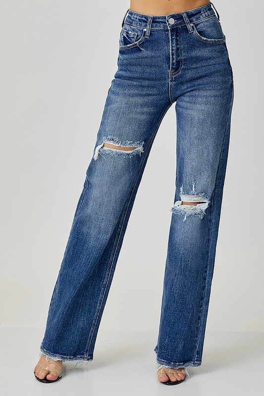 Reagan RISEN High Rise-Wide Leg Ripped Jeans