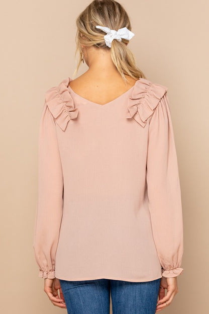 About Business Rushed Long Sleeve Blouse-Mauve *Sale*