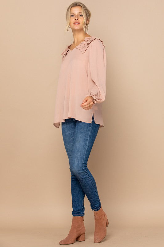 About Business Rushed Long Sleeve Blouse-Mauve *Sale*