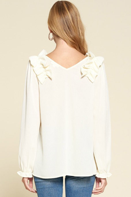 About Business Rushed Long Sleeve Blouse-Cream *Sale*