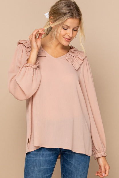 About Business Rushed Long Sleeve Blouse-Mauve *Sale*