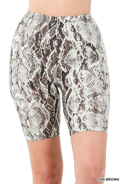 Medusa Snakeskin Biker Shorts- Brown