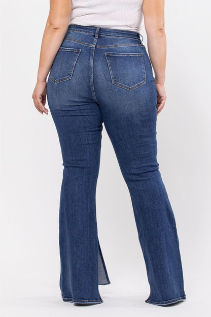 Cecelia | Dark Wash Distressed  Flare Split Jeans