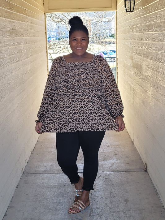 Rushed Leopard Long Sleeve Blouse