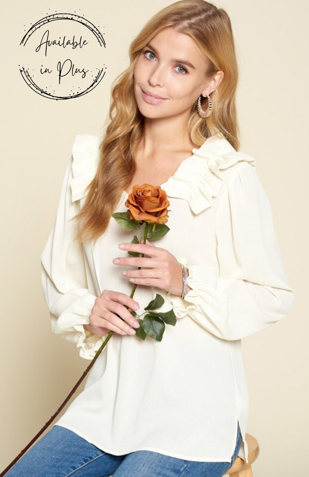 About Business Rushed Long Sleeve Blouse-Cream *Sale*