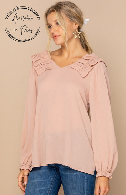 About Business Rushed Long Sleeve Blouse-Mauve *Sale*